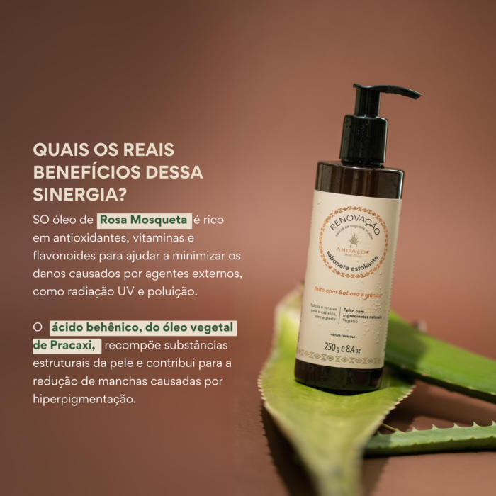 Sabonete Líquido Esfoliante de Aloe Vera RENOVAÇÃO - 250g - Rosa Mosqueta e Pracaxi - Imagem 4